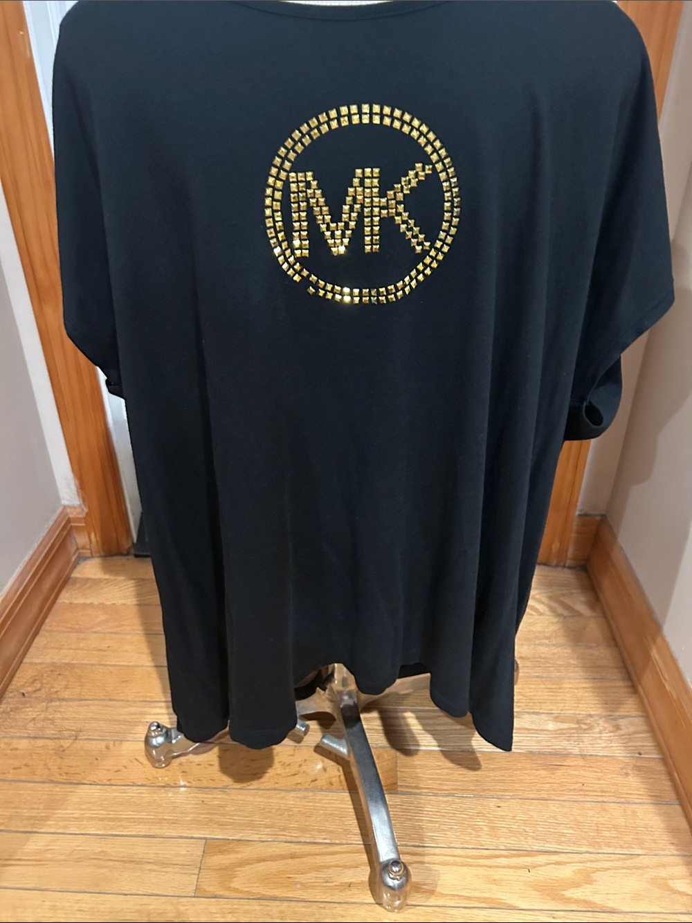 Michael Kors Black Top with Gold Studded MK Emblem